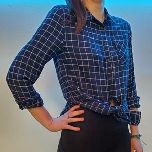 PINK ROSE - Blue plaid shirt